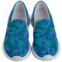 Blue Turquoise Teal Camouflage Pattern Kids Lightweight Slip Ons by SpinnyChairDesigns