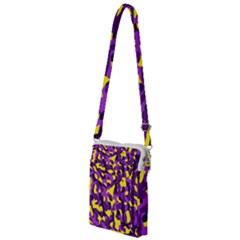 Purple And Yellow Camouflage Pattern Multi Function Travel Bag by SpinnyChairDesigns