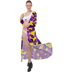 Purple And Yellow Camouflage Pattern Maxi Chiffon Beach Wrap by SpinnyChairDesigns