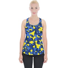 Blue And Yellow Camouflage Pattern Piece Up Tank Top by SpinnyChairDesigns