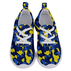 Blue And Yellow Camouflage Pattern Running Shoes by SpinnyChairDesigns