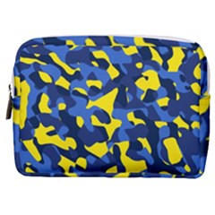 Blue And Yellow Camouflage Pattern Make Up Pouch (medium) by SpinnyChairDesigns