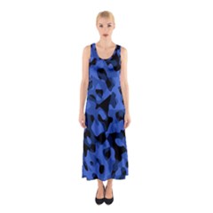 Black And Blue Camouflage Pattern Sleeveless Maxi Dress by SpinnyChairDesigns