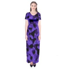 Purple Black Camouflage Pattern Short Sleeve Maxi Dress by SpinnyChairDesigns