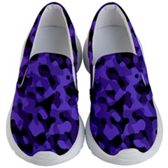 Purple Black Camouflage Pattern Kids Lightweight Slip Ons by SpinnyChairDesigns