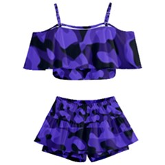 Purple Black Camouflage Pattern Kids  Off Shoulder Skirt Bikini by SpinnyChairDesigns