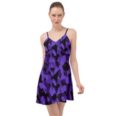 Purple Black Camouflage Pattern Summer Time Chiffon Dress by SpinnyChairDesigns