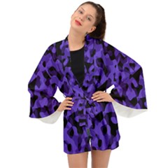 Purple Black Camouflage Pattern Long Sleeve Kimono by SpinnyChairDesigns