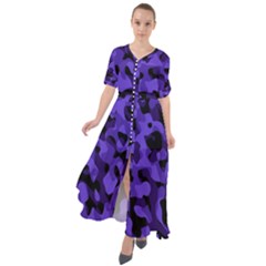Purple Black Camouflage Pattern Waist Tie Boho Maxi Dress by SpinnyChairDesigns