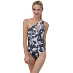 Grey And White Camouflage Pattern To One Side Swimsuit by SpinnyChairDesigns