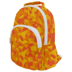 Orange And Yellow Camouflage Pattern Rounded Multi Pocket Backpack by SpinnyChairDesigns