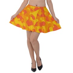 Orange And Yellow Camouflage Pattern Velvet Skater Skirt by SpinnyChairDesigns