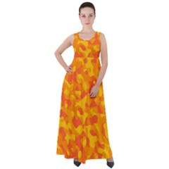 Orange And Yellow Camouflage Pattern Empire Waist Velour Maxi Dress by SpinnyChairDesigns