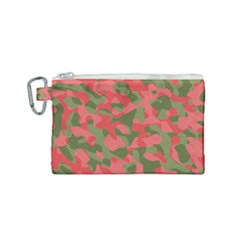 Pink And Green Camouflage Pattern Canvas Cosmetic Bag (small) by SpinnyChairDesigns