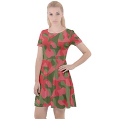 Pink And Green Camouflage Pattern Cap Sleeve Velour Dress  by SpinnyChairDesigns