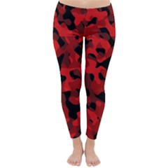 Red And Black Camouflage Pattern Classic Winter Leggings by SpinnyChairDesigns