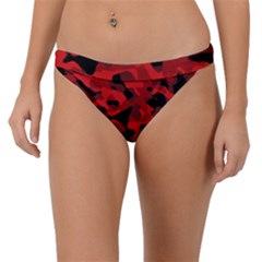 Red And Black Camouflage Pattern Band Bikini Bottom by SpinnyChairDesigns