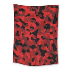 Red And Black Camouflage Pattern Medium Tapestry by SpinnyChairDesigns