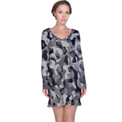 Grey And Black Camouflage Pattern Long Sleeve Nightdress by SpinnyChairDesigns