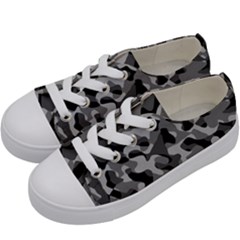 Grey And Black Camouflage Pattern Kids  Low Top Canvas Sneakers by SpinnyChairDesigns