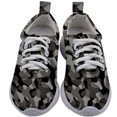 Grey And Black Camouflage Pattern Kids Athletic Shoes by SpinnyChairDesigns