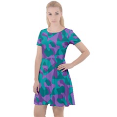 Purple And Teal Camouflage Pattern Cap Sleeve Velour Dress  by SpinnyChairDesigns