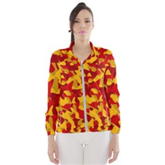 Red And Yellow Camouflage Pattern Women s Windbreaker by SpinnyChairDesigns