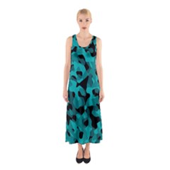 Black And Teal Camouflage Pattern Sleeveless Maxi Dress by SpinnyChairDesigns