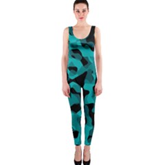 Black And Teal Camouflage Pattern One Piece Catsuit by SpinnyChairDesigns