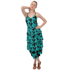 Black And Teal Camouflage Pattern Layered Bottom Dress by SpinnyChairDesigns
