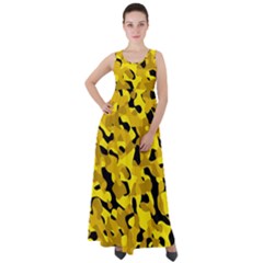 Black And Yellow Camouflage Pattern Empire Waist Velour Maxi Dress by SpinnyChairDesigns
