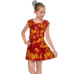 Red and Orange Camouflage Pattern Kids  Cap Sleeve Dress