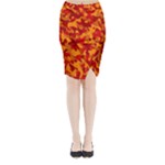 Red and Orange Camouflage Pattern Midi Wrap Pencil Skirt