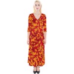 Red and Orange Camouflage Pattern Quarter Sleeve Wrap Maxi Dress