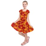 Red and Orange Camouflage Pattern Kids  Short Sleeve Dress