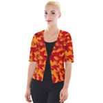Red and Orange Camouflage Pattern Cropped Button Cardigan