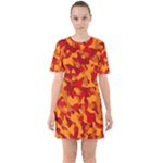 Red and Orange Camouflage Pattern Sixties Short Sleeve Mini Dress