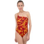 Red and Orange Camouflage Pattern Classic One Shoulder Swimsuit