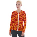 Red and Orange Camouflage Pattern Velour Zip Up Jacket