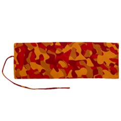 Red And Orange Camouflage Pattern Roll Up Canvas Pencil Holder (m) by SpinnyChairDesigns