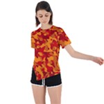 Red and Orange Camouflage Pattern Asymmetrical Short Sleeve Sports Tee