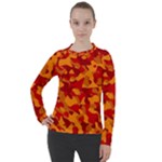 Red and Orange Camouflage Pattern Women s Pique Long Sleeve Tee