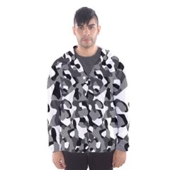 Black And White Camouflage Pattern Men s Hooded Windbreaker by SpinnyChairDesigns