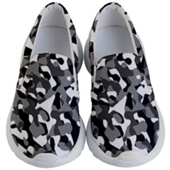 Black And White Camouflage Pattern Kids Lightweight Slip Ons by SpinnyChairDesigns