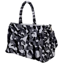 Black And White Camouflage Pattern Duffel Travel Bag by SpinnyChairDesigns