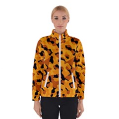 Orange And Black Camouflage Pattern Winter Jacket by SpinnyChairDesigns