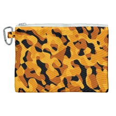 Orange And Black Camouflage Pattern Canvas Cosmetic Bag (xl) by SpinnyChairDesigns