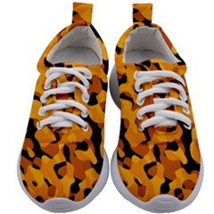 Orange And Black Camouflage Pattern Kids Athletic Shoes by SpinnyChairDesigns