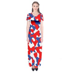 Red White Blue Camouflage Pattern Short Sleeve Maxi Dress by SpinnyChairDesigns