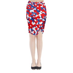 Red White Blue Camouflage Pattern Midi Wrap Pencil Skirt by SpinnyChairDesigns